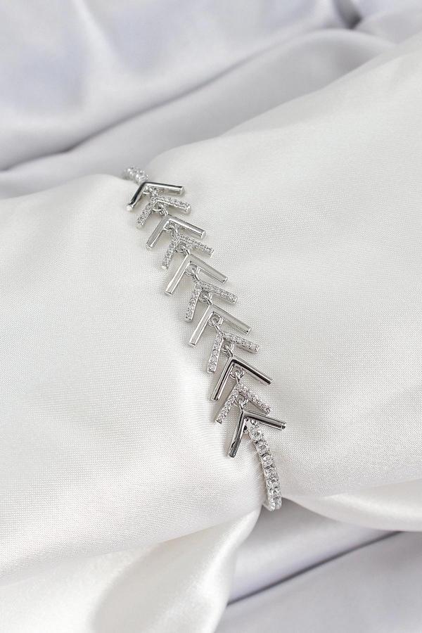 Pirinç Gümüş Renk Zirkon Taşlı Balık Sırtı Kadın Bileklik - Image 1