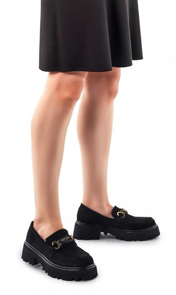 Feles Sarı Toka Detaylı Oxford Günlük Loafer Kadın Ayakkabı - Image 1