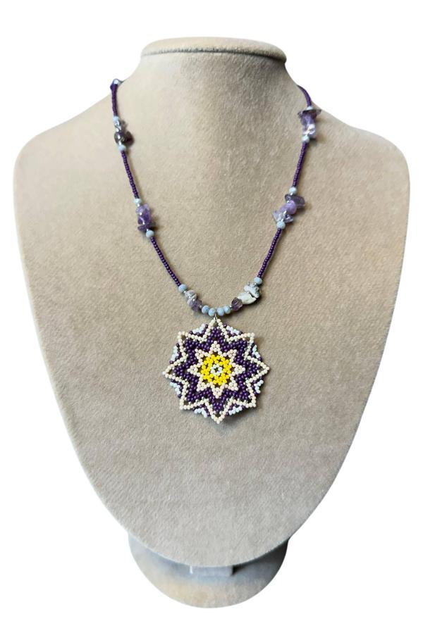 Uretti - Özlem 9422 4917 El Yapımı Ametist Doğal Taşlı Mandala Model Kolye - Image 1