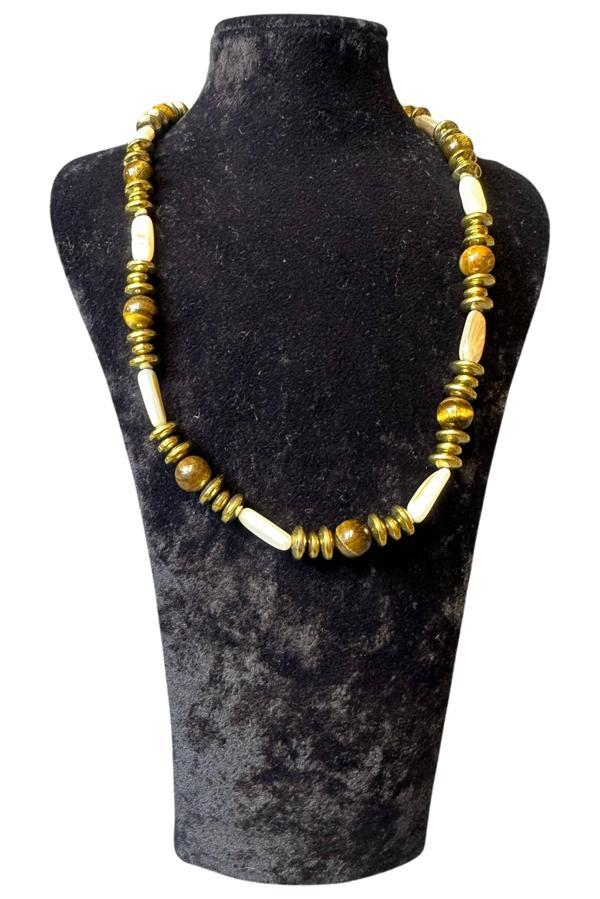 Uretti - Özlem 9422 0140 El Yapımı Gold Hematit / Kaplan Gözü ve Sedef Doğal Taş Kolye - Image 1
