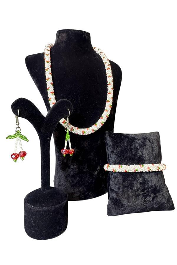 Uretti - Özlem 9422 2031 El Yapımı Kiraz Model Kolye / Bileklik / Küpe 3'lü  Set - Image 1
