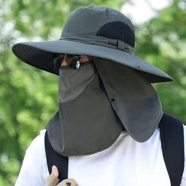BUFFER® Güneş Koruyuculu Nefes Alabilen Maskeli ve Boyun Kapaklı Geniş Kenarlı Balıkçı Şapkası - Image 1