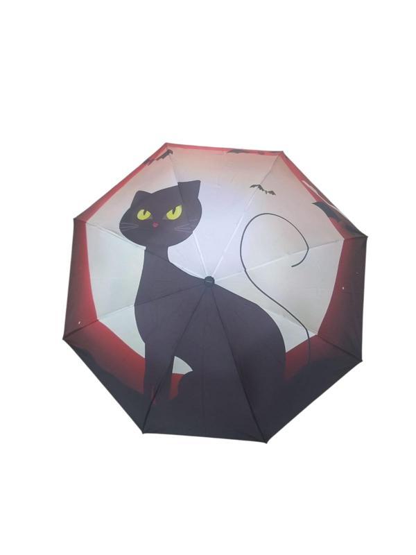 Kedi Desenli Manuel Bayan Şemsiyesi Rüzgara Dayanıklı Çanta Boy Şemsiye - Image 1