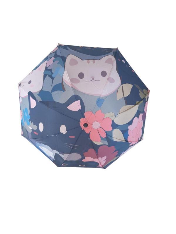 Emoji Kedi Desenli Şemsiye Rüzgara dayanıklı Manuel Bayan Şemsiyesi - Image 1