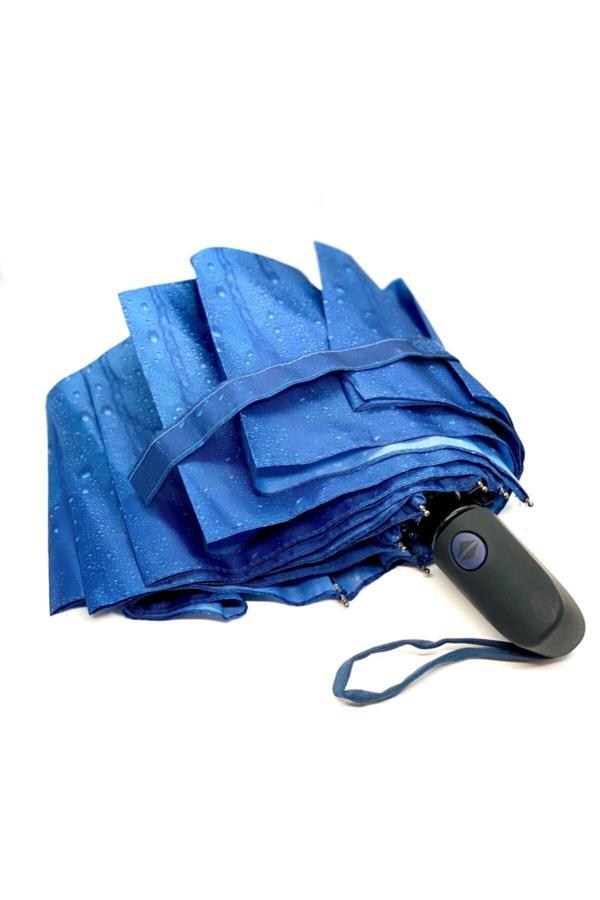 Tam Otomatik Yağmur Desenli Lüx Bayan Şemsiye Mavi - Image 1