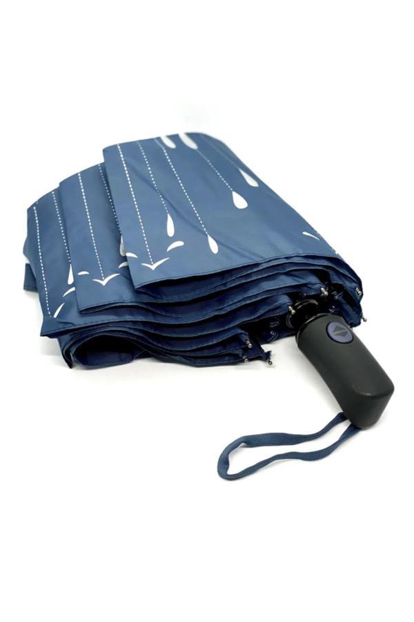 Yağmur Damlası Desenli Tam Otomatik Lux Kadın Şemsiyesi Mavi - Image 1