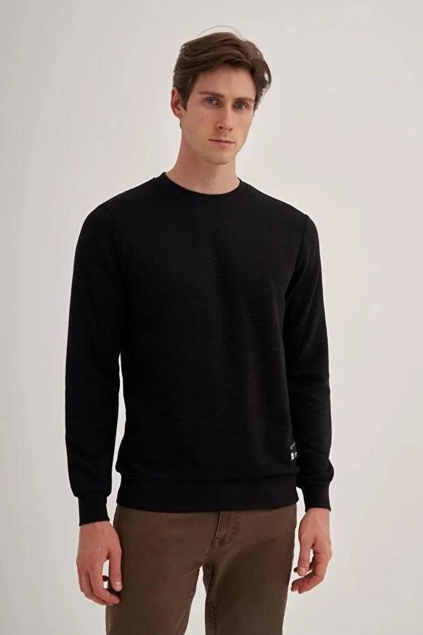 Cazador Slim Fit İnce Çizgili Ottoman Pamuk Karışımlı Sweatshirt-52470 - Image 1