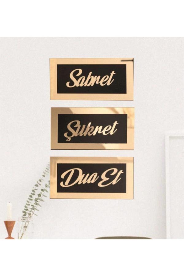 Meriç Lazer Sabret Şükret Dua Et 3'lü Set Tablo - Image 1