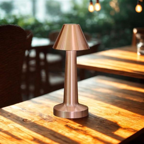 BUFFER® Çatı Model Bronz Renk Şarjlı Dokunmatik 3 Renkli LED Masa Lambası - Image 1