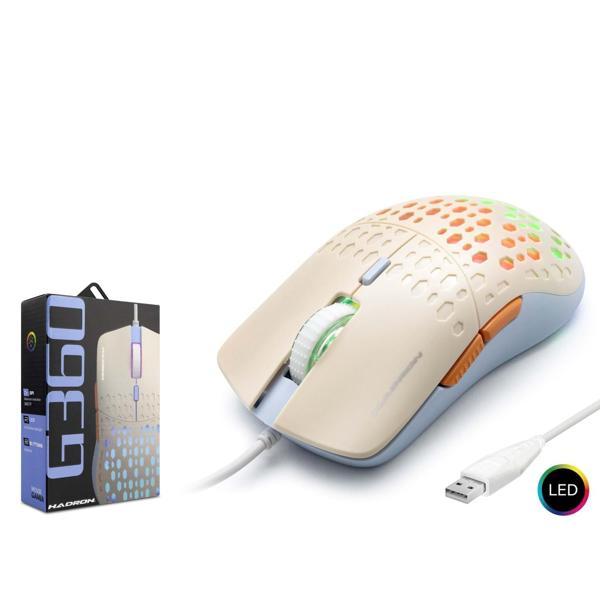 Hadron G360 3600dpi Led Aydınlatmalı 1.50mt USB Kablolu Oyuncu Mouse - Beyaz - Image 1
