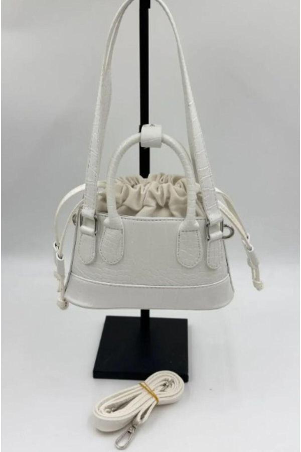 Kadın BEYAZ Askılı çanta düz renk timsah desen Büzgülü El Omuz Çantası OT00088 - Image 1