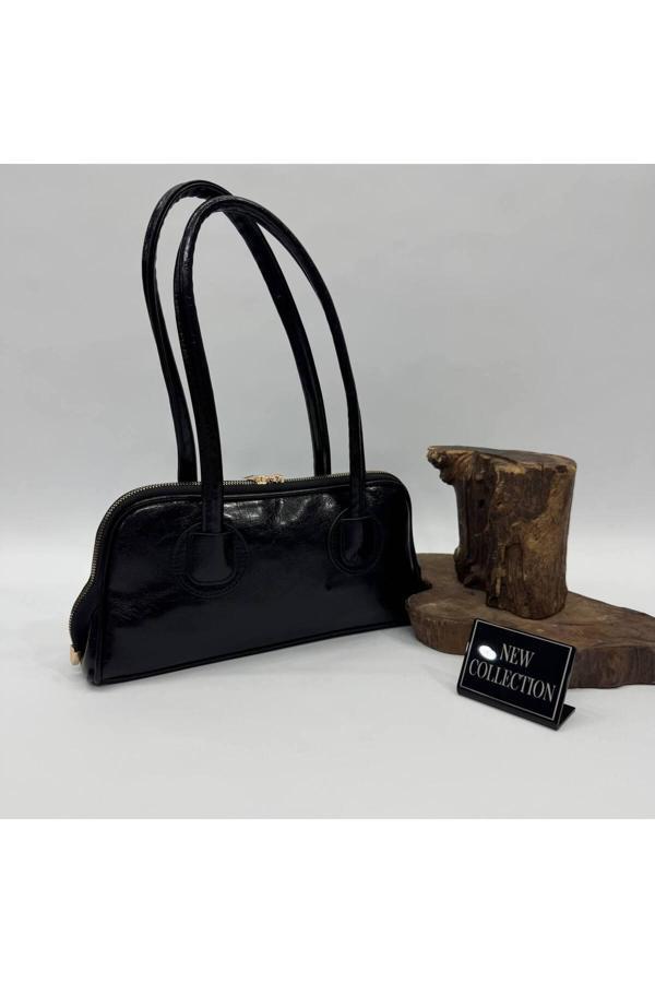 Kadın SİYAH Üst Saplı Omuz Çantası Çift Fermuarlı OT00085 - Image 1