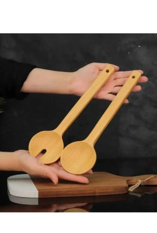 Bambu Servis Kaşık Seti 2 Parça Salata Servisi - Image 1