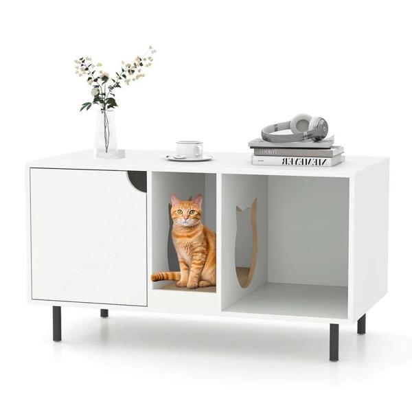 CostWay Gizli Kedi Tuvaleti ve Depolama Dolabı – Modern Tasarım Beyaz - Image 1