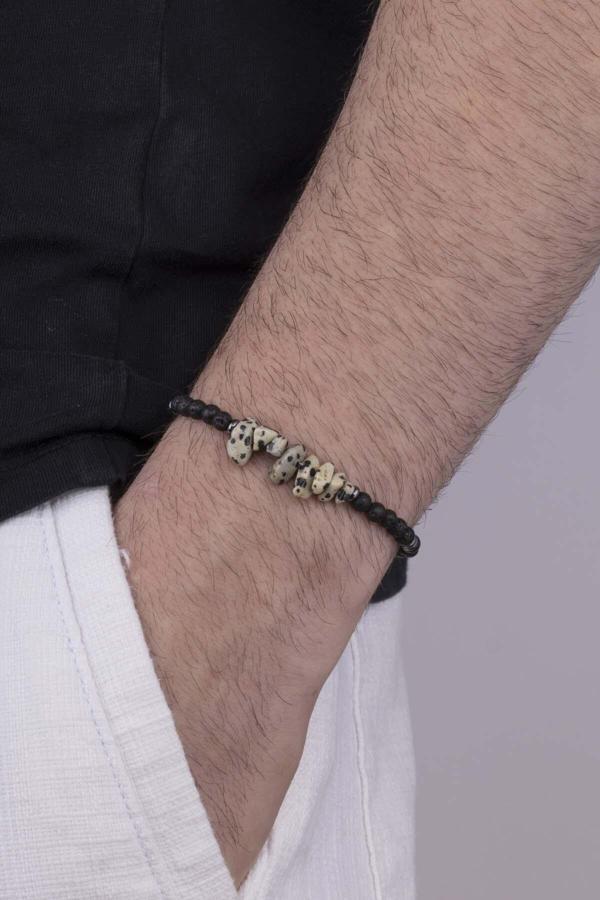 Gümüş Pazarım Siyah Lav Taşı Hematit Geçişli Doğal Taş Erkek Bileklik - Image 1