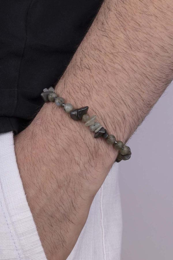 Gümüş Pazarım Karışık Form Akik Taşı Doğal Taş Erkek Bileklik - Image 1