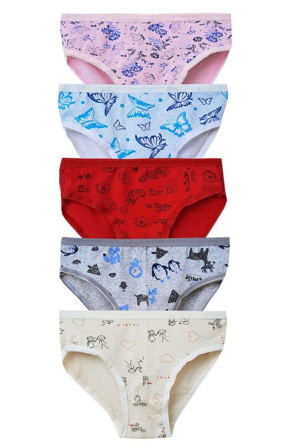 5li Kız Çocuk Desenli Slip Külot Ekonomik Sevimli Bikini - Image 1
