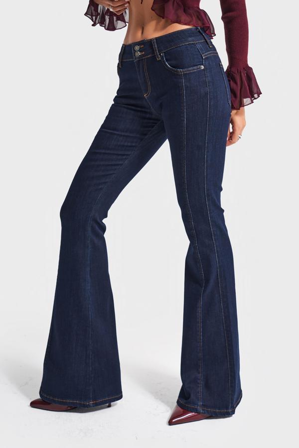 Kadın İndigo Renk 7w5-50 Midrise Flare Fit Esnek Elastan Kumaş Orta Bel Denim Jean - Image 1