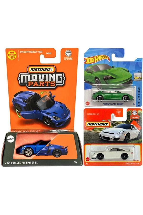 3 Model Set - Matchbox 2024 Porsche 718 Spyder RS & Hot Wheels Porsche Taycan Turbo S & Matchbox Porsche 911 GT3 - Image 1