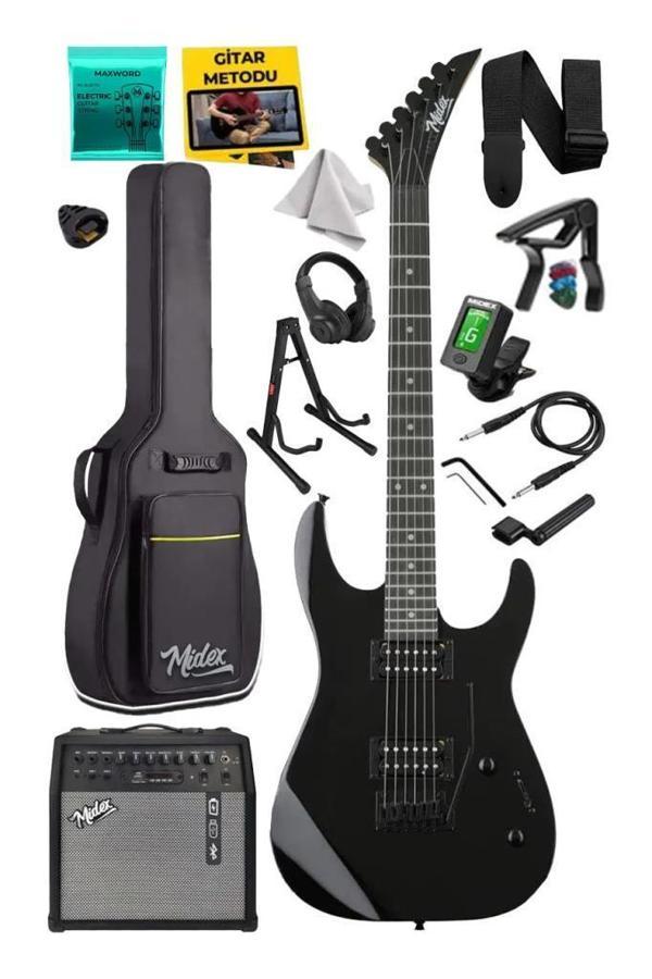 Midex Crade-50AMP Black Rosewood Super Strat Kasa HH Yüksek Kaliteli 50W Amfili Elektro Gitar Seti - Image 1