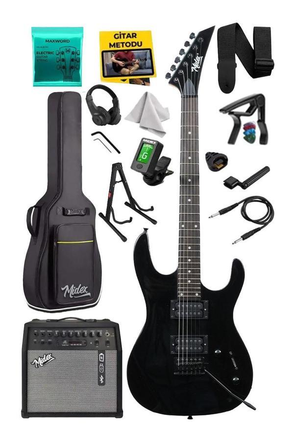 Midex Crade-50AMP Black Rosewood Super Strat Kasa HH Yüksek Kaliteli 50W Amfili Elektro Gitar Seti - Image 1