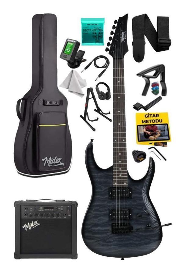 Midex Crade-25AMP Grey Rosewood Super Strat Kasa HH Yüksek Kaliteli 25W Amfili Elektro Gitar Seti - Image 1