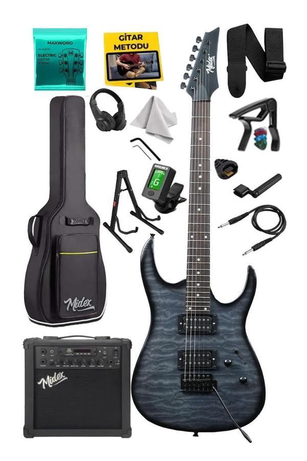 Midex Crade-25AMP Grey Rosewood Super Strat Kasa HH Yüksek Kaliteli 25W Amfili Elektro Gitar Seti - Image 1