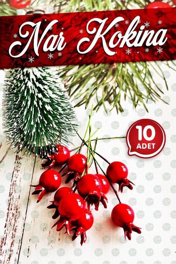 Yılbaşı Yapay Çiçek Kokina  Mini Telli Berry Nar 10 Adet-TBNA1 - Image 1