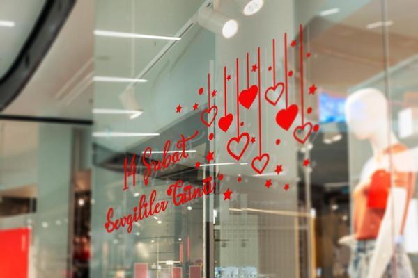 14 Şubat Sevgililer Günü Mağaza Vitrin Cam Kapı Duvar Sticker Süsleme /Kırmızı-T319 - Image 1