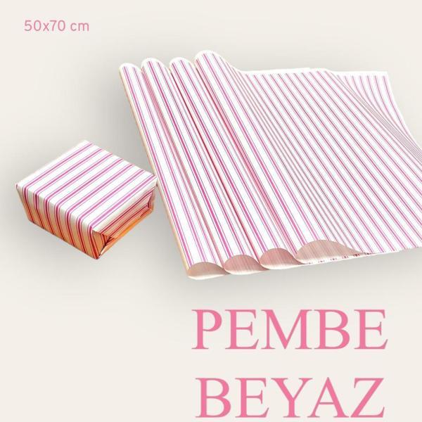 Ambalaj Kağıdı Paketleme Kağıdı Çeyiz Paketleme Kağıdı Ambalaj Kağıt 50x70 cm 10 Adet Pembe-Beyaz Hediye Paketi-T437 - Image 1
