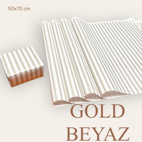 Ambalaj Kağıdı Paketleme Kağıdı Çeyiz Paketleme Kağıdı Ambalaj Kağıt 50x70 cm 10 Adet Gold-Beyaz Hediye Paketi-T438 - Image 1