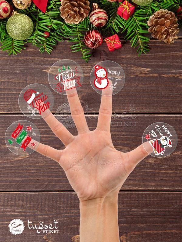 Happy New Year Sticker Mutlu Yıllar Şeffaf Etiket 4 cm 35 adet yeni Yeni yıl yılbaşı-Tugsetetiket603 - Image 1