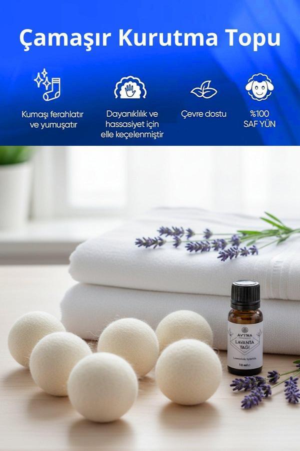 Reyo 6 Adet Çamaşır Yün Kurutma Topu + %100 Saf Lavanta Esansı - Image 1