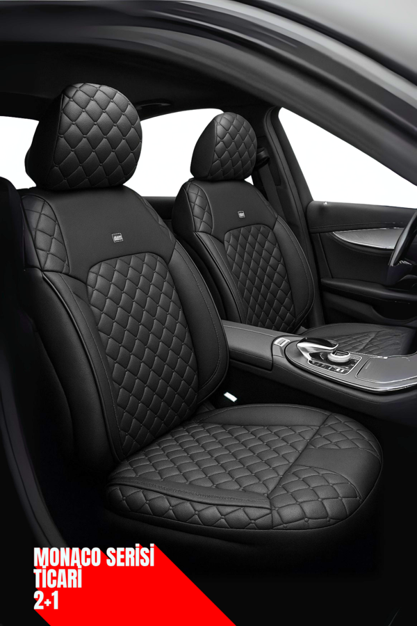 Kia Carens 2007-2012 – Ticari Araç 2+1 Uyumlu Monaco Serisi Eviza Koltuk Kılıfı – Siyah, Kolay Montaj - Image 1
