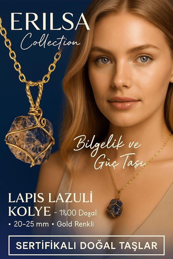 Sertifikalı Gold Renkli Ham Lapis Lazuli Doğal Taş Kolye – Bilgelik ve Güç Taşı - Image 1