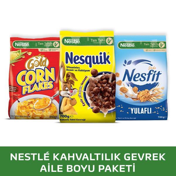 NESTLE KAHVALTILIK GEVREK PAKETİ:  NESQUIK Kakaolu 700g + NESFIT Sade 700g + GOLD CORNFLAKES 650g - Image 1