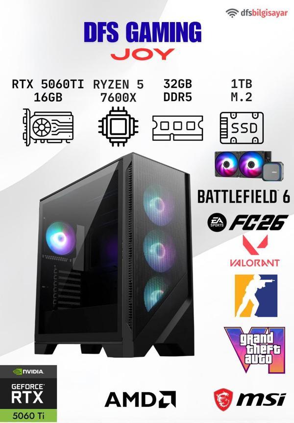 DFS GAMING JOY RYZEN 5 7600X-B650M-RTX 5060 TI 16GB-32GB DDR5 RAM-1TB M.2 SSD-OYUNCU BİLGİSAYARI - Image 1