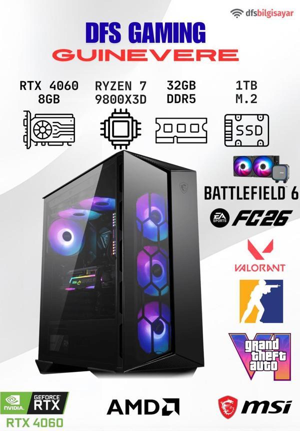 DFS GAMING GUINEVERE RYZEN 7 9800X3D-B650M-RTX 4060-32GB DDR5 RAM-1TB M.2 SSD-OYUNCU BİLGİSAYARI - Image 1