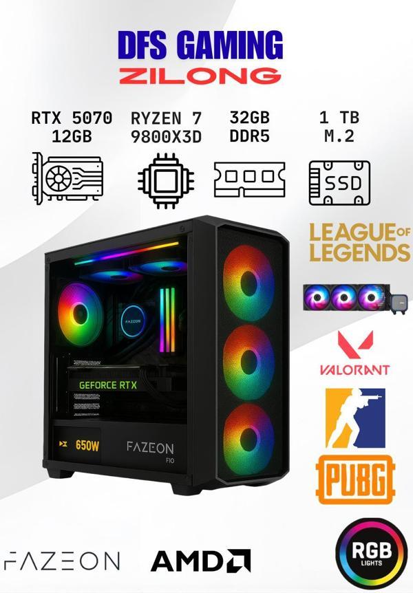 DFS Gaming ZILONG RYZEN 7 9800X3D-B650-RTX5070-32GB-1TB M.2 SSD-OYUNCU BİLGİSAYARI - Image 1