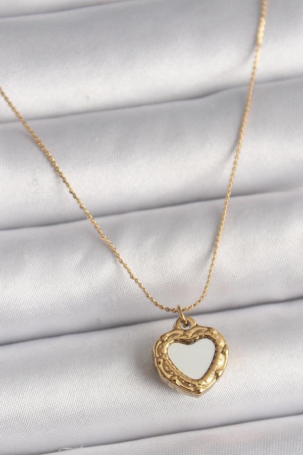 316L Çelik Gold Renk Zincir Sedefli Kalp Model Kadın Kolye 9784 - Image 1