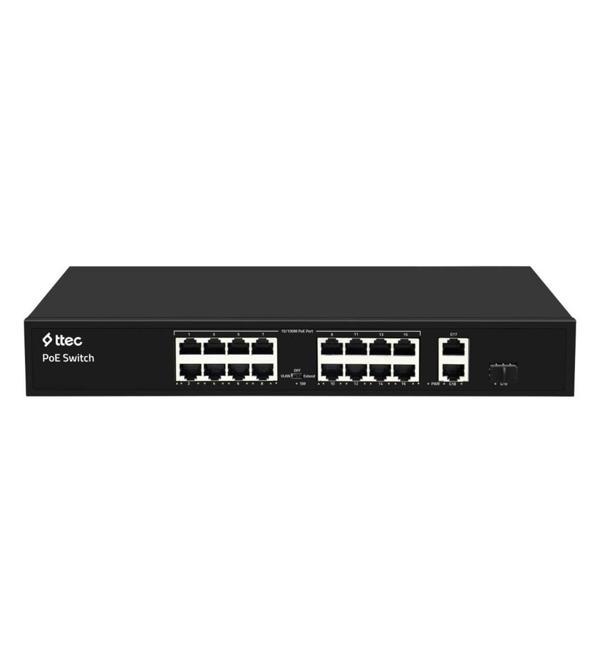 Ttec 19300PG-1SFP 16 Port Poe 10/100 2 Port Gigabit Uplink 1 Port Gigabit SFP Tak Çalıştır 300W PoE Switch - Image 1