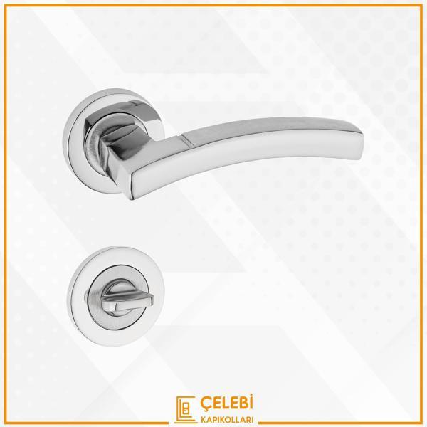 BALMONDİ KOL YUVARLAK ROZETLİ NİKEL SATEN WC KAPI KOLU  - Image 1