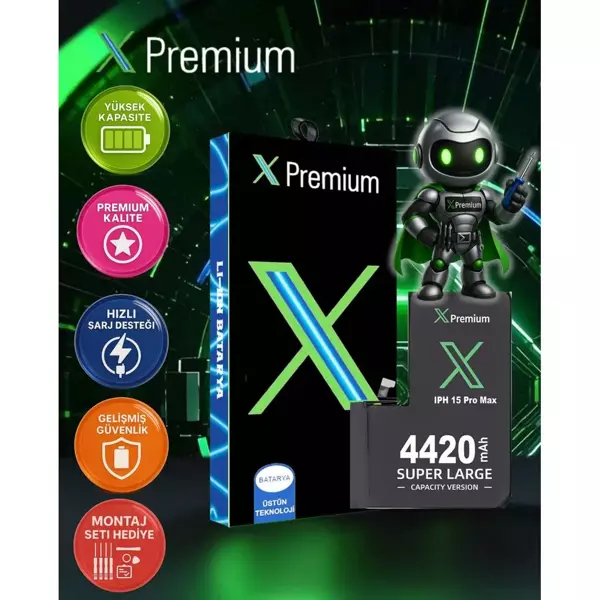 Xpremium iPhone 15 Pro Max Batarya – 4420 mAh Süper Yüksek Kapasiteli Güçlendirilmiş Pil - Image 1