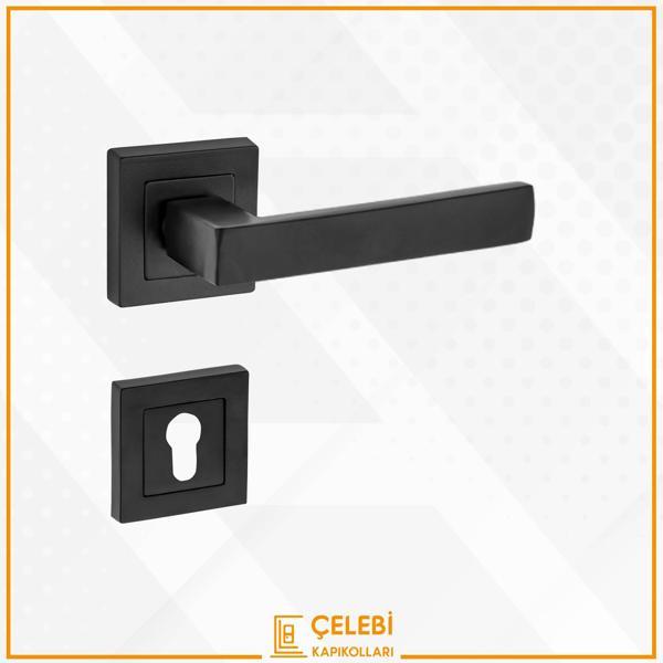 LAMA KOL KARE ROZETLİ SİYAH YALE KAPI KOLU - Image 1