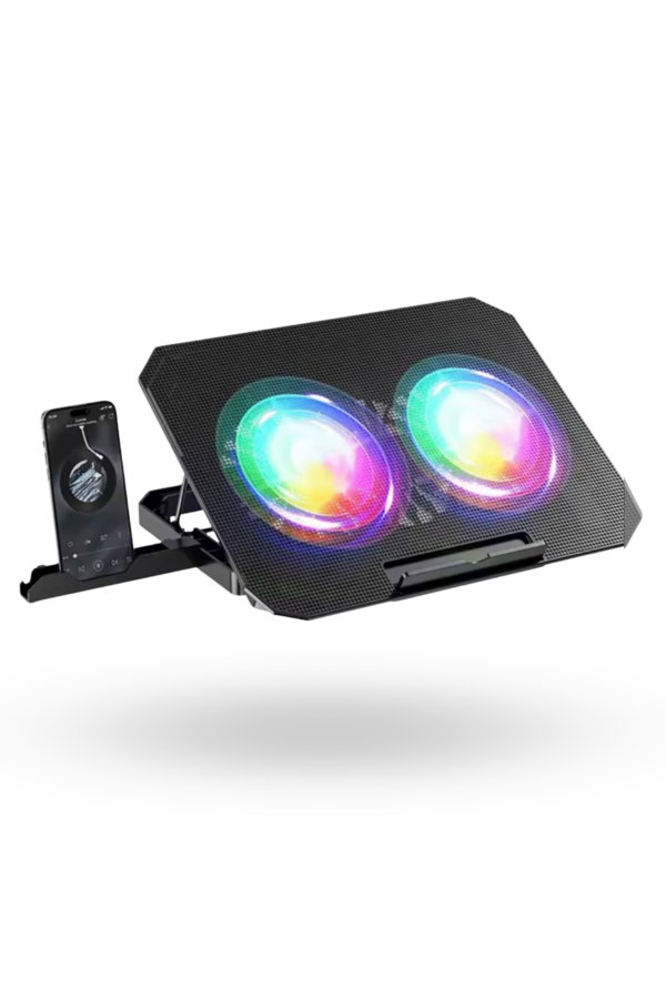 Büro Ev Ofis için Çift Fanlı Rgb Işıklı Standlı Notebook Soğutucu - Image 1
