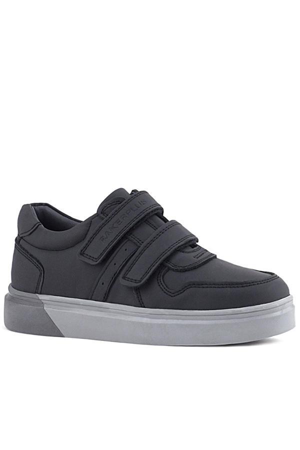 Rakerplus Hakiki Deri Siyah Cilt Gri Tabanlı Cırtlı Erkek Çocuk Sneaker - Image 1