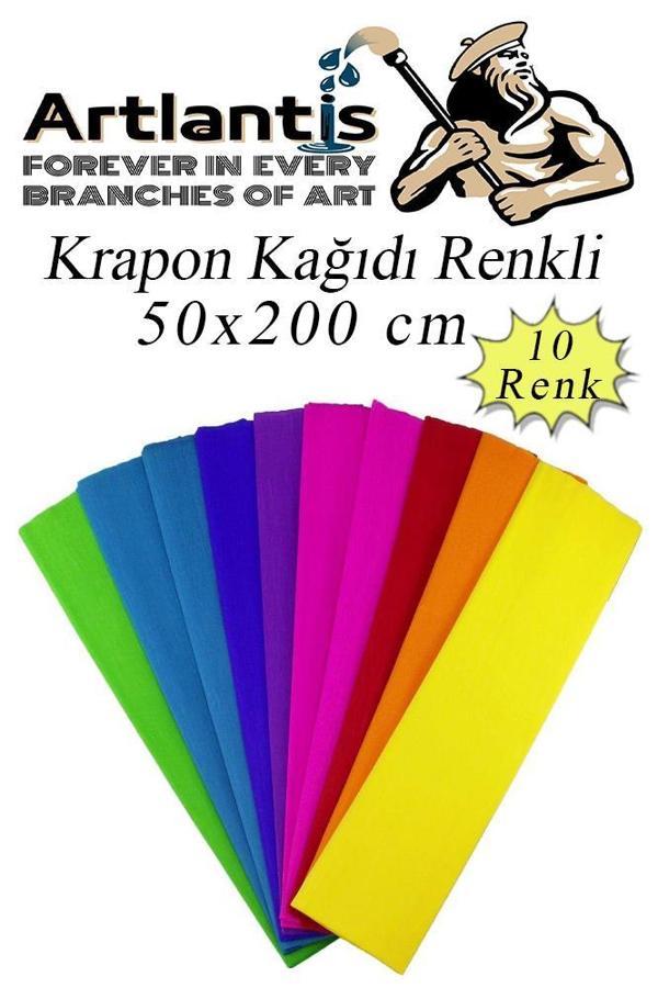 Krapon Kağıdı 10 Renk 50x200 cm 1 Paket Grapon Kağıdı Karışık Renkli 10'lu Okul Sınıf Kreş - Image 1