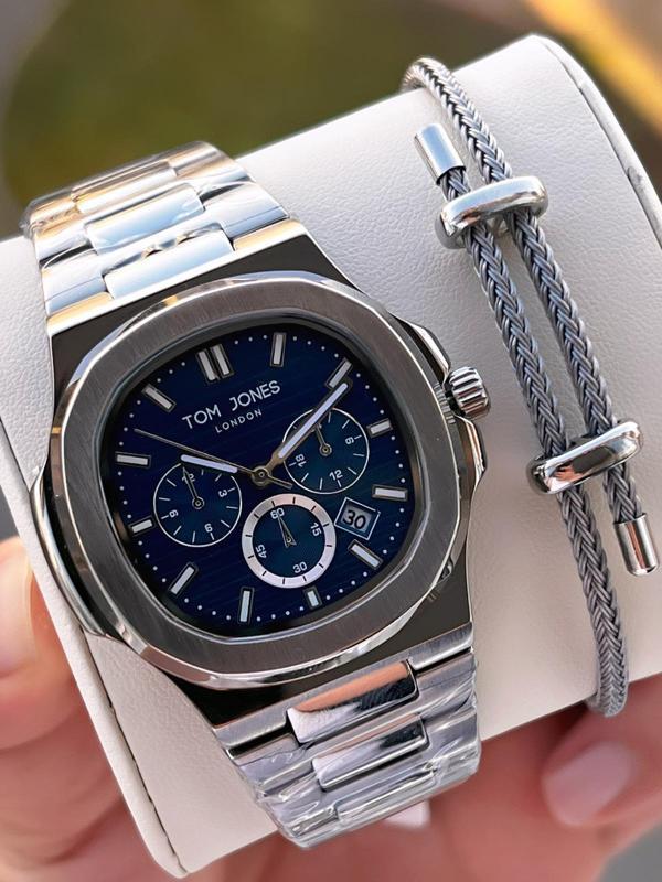 Tom Jones Çelik Kordon 3 Atm Suya Dayanıklı 2 Yıl Garantili Erkek Kol Saati+Bileklik TJE1.10044.3 - Image 1