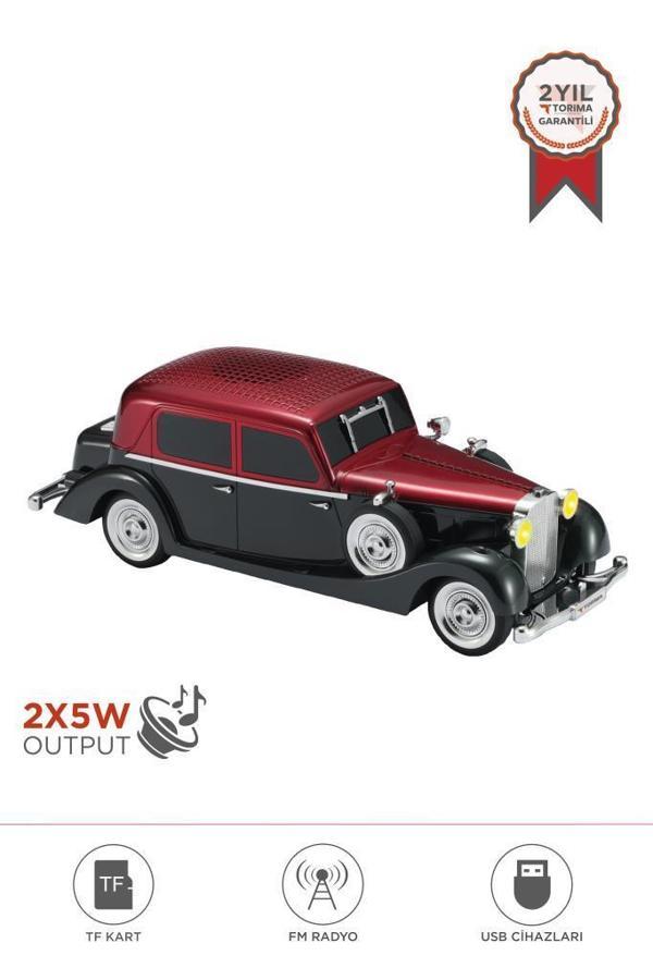 Torima D55 Kırmızı Retro Araba Tasarımlı Bluetooth Hoparlör  2x5W  FM + USB + TF Kart - Image 1