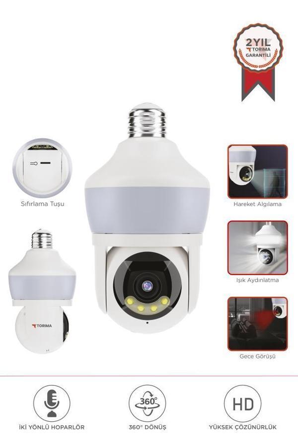 TORİMA CMR-26 Beyaz 360° Full Hd 1080p Ampül Wifi Smart Ip Güvenlik Kamerası - Image 1